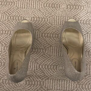 Bandolino Glittering Silver Peep-Toe Heels